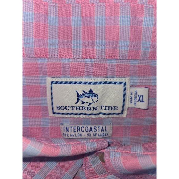 Southern Tide Mens Intercoastal Pink Check Performance Shirt XL - Picture 5 of 7